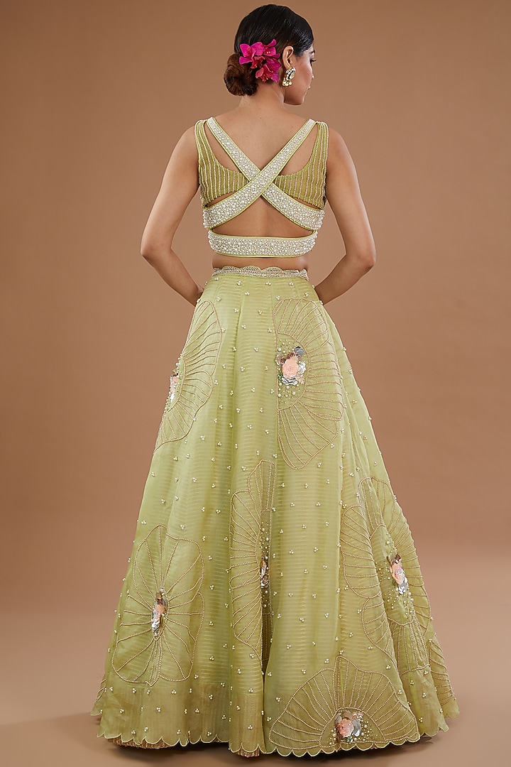 Jade Green Organza Bridal Lehenga Set by Yashodhara at Pernia's Pop Up Shop
