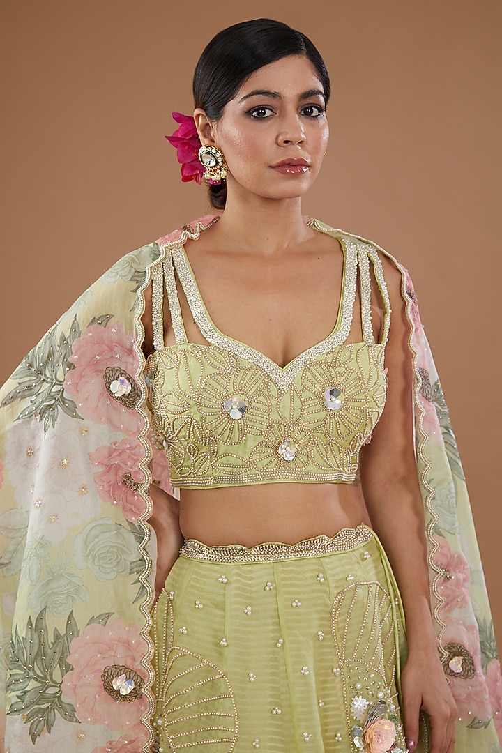 Jade Green Organza Bridal Lehenga Set by Yashodhara at Pernia's Pop Up Shop