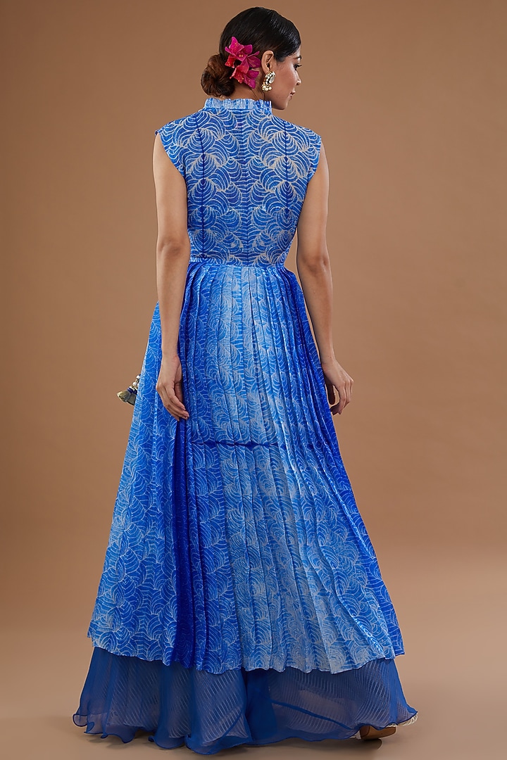 Blue Chiffon & Organza Shibori Printed Jacket Set by Yashodhara at Pernia's Pop Up Shop
