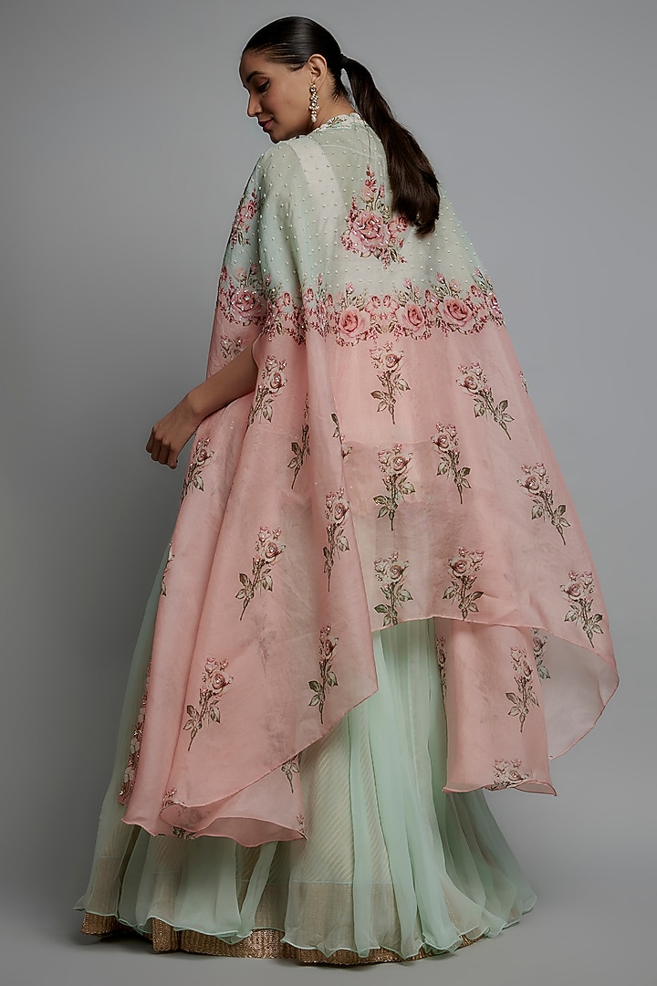 Pink & Aqua Organza Jacket Bridal Lehenga Set by Yashodhara at Pernia's Pop Up Shop
