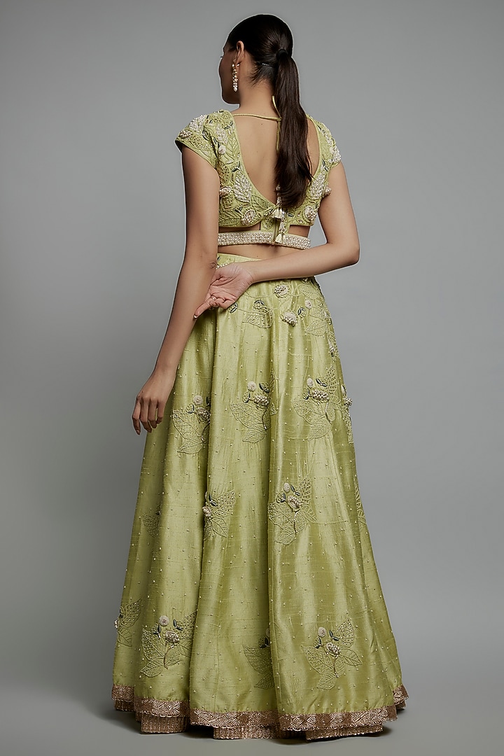 Jade Raw Silk Embroidered Bridal Lehenga Set by Yashodhara at Pernia's Pop Up Shop