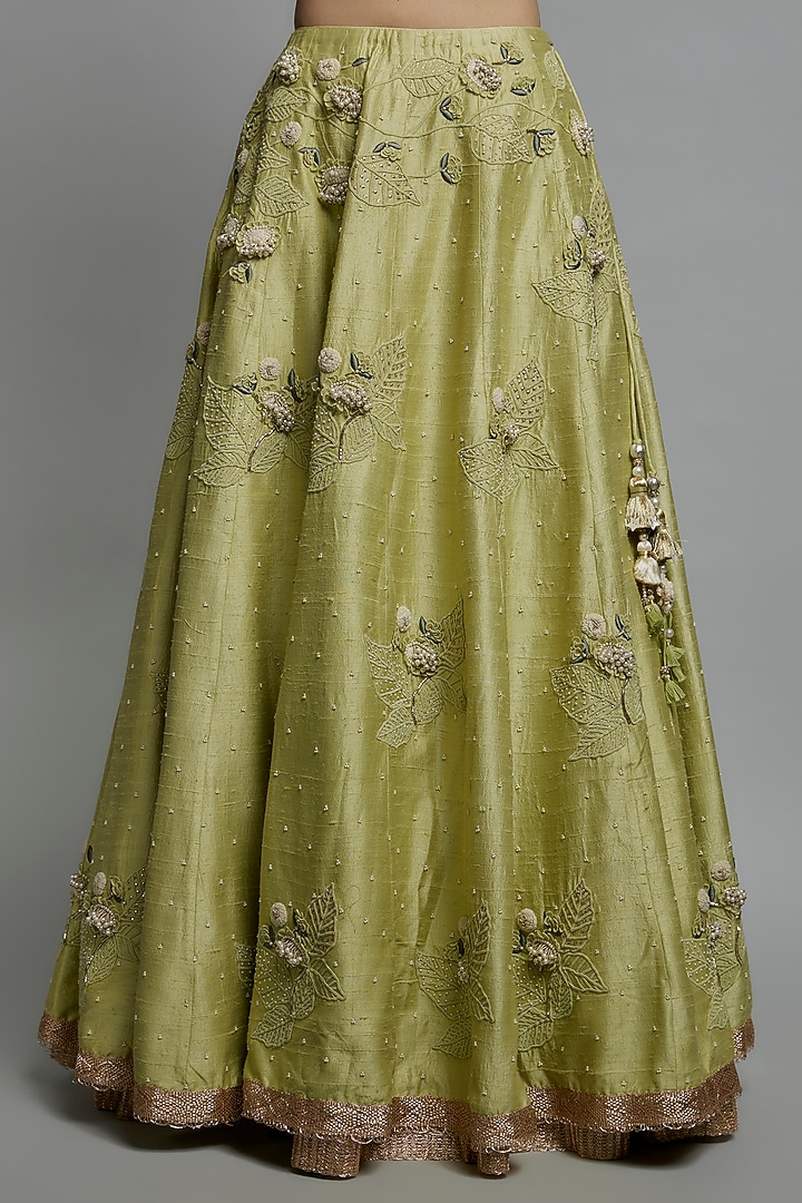 Jade Raw Silk Embroidered Bridal Lehenga Set by Yashodhara at Pernia's Pop Up Shop