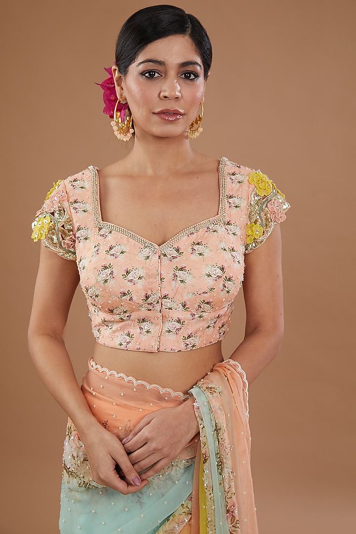 Multi-Colored Chiffon Printed Wedding Saree Set by Yashodhara at Pernia's Pop Up Shop