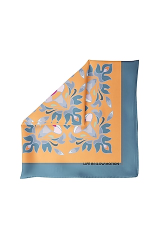 Peach & Blue Silk Pocket Square by Yashodhara Men