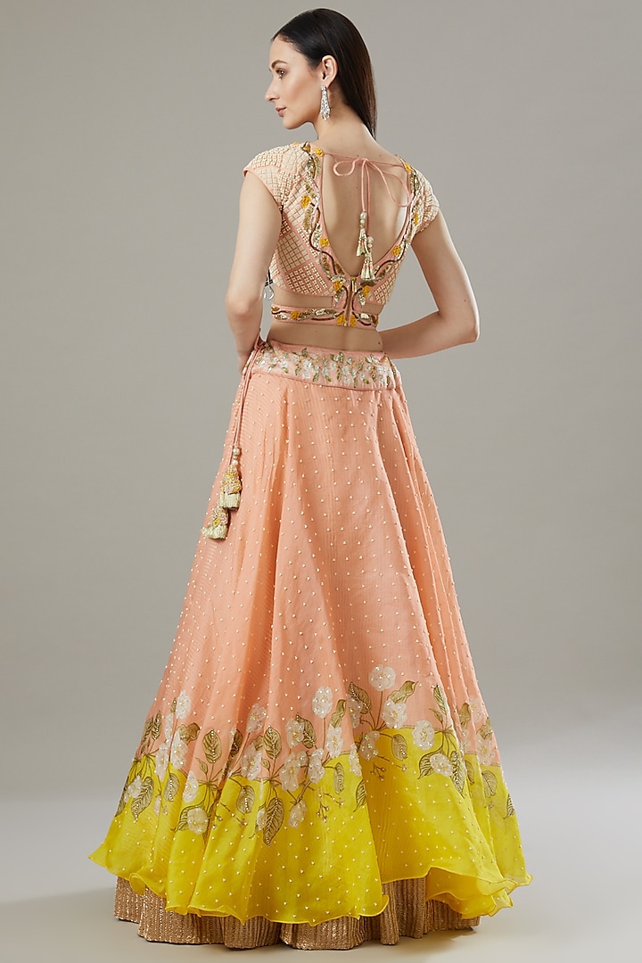 Brick Organza & Raw Silk Printed Wedding Lehenga Set by Yashodhara at Pernia's Pop Up Shop