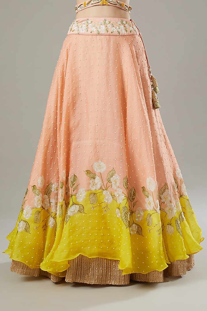 Brick Organza & Raw Silk Printed Wedding Lehenga Set by Yashodhara at Pernia's Pop Up Shop