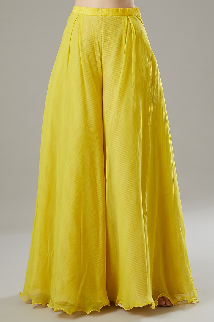 Yellow Chiffon, Net & Raw Silk Jacket Set by Yashodhara at Pernia's Pop Up Shop