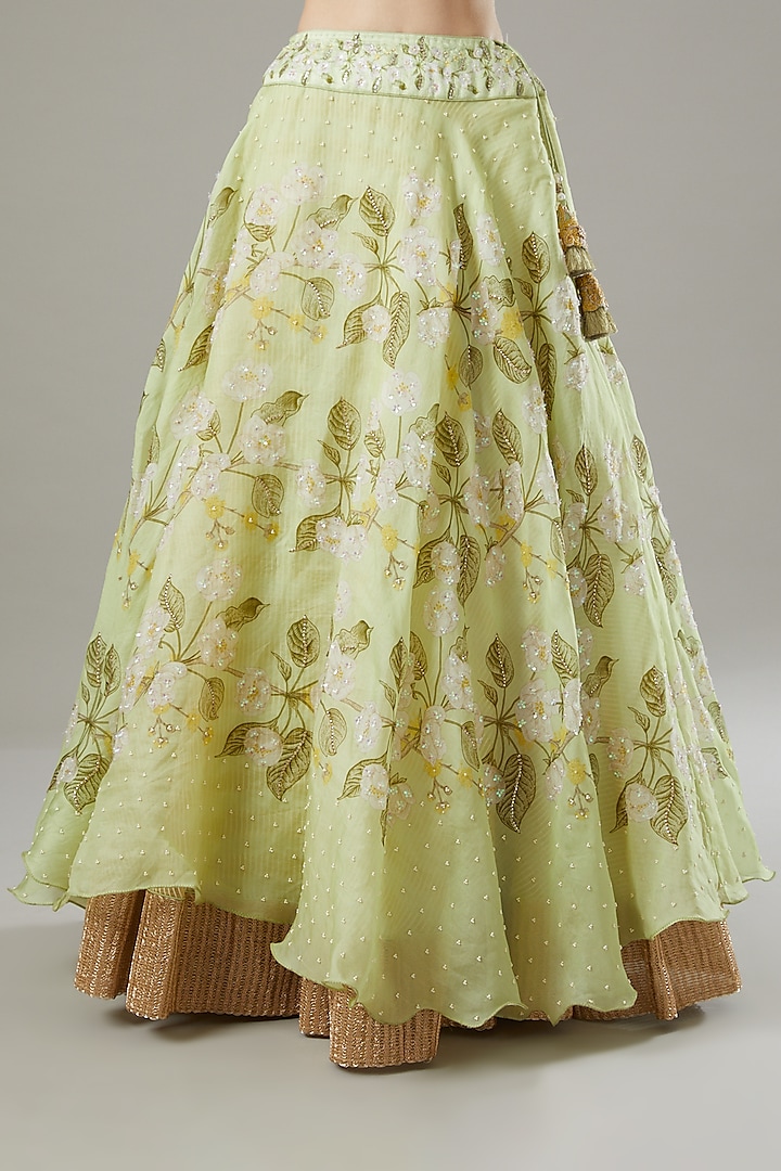 Jade Organza & Raw Silk Printed Wedding Lehenga Set by Yashodhara at Pernia's Pop Up Shop