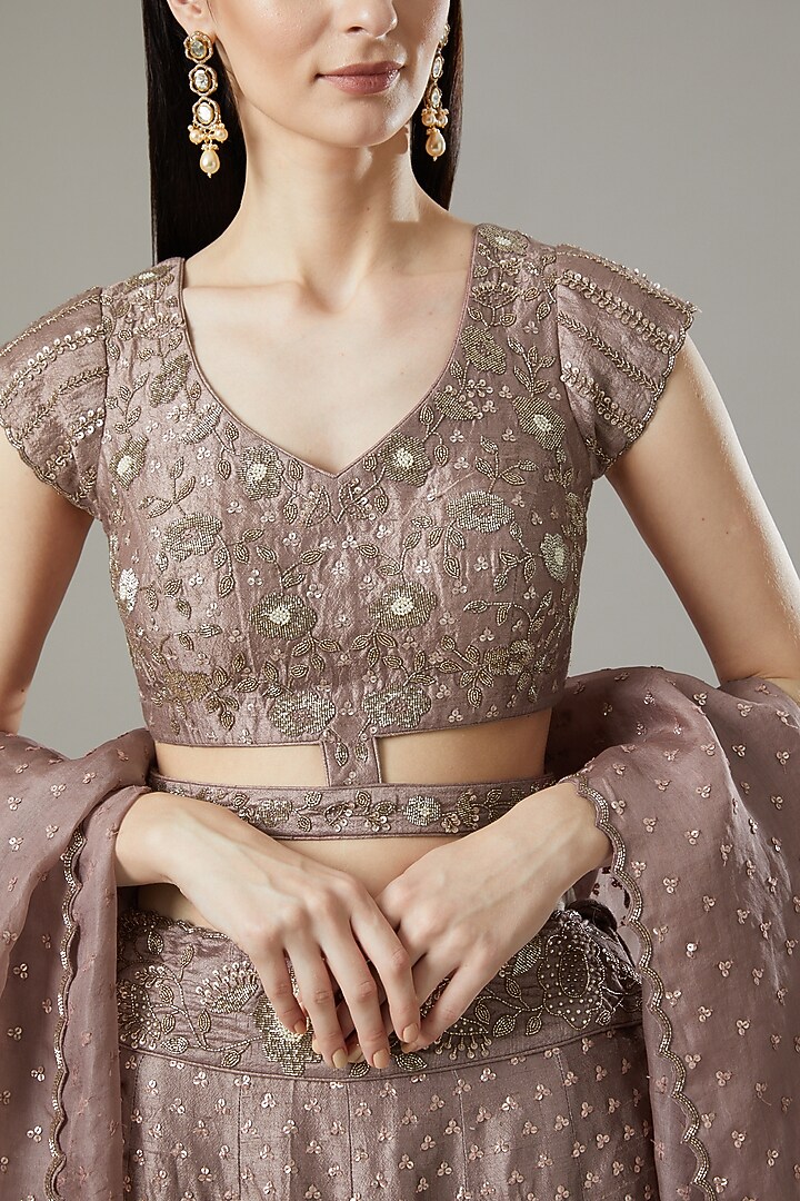 Gallnut Organza & Raw Silk Bridal Lehenga Set by Yashodhara at Pernia's Pop Up Shop
