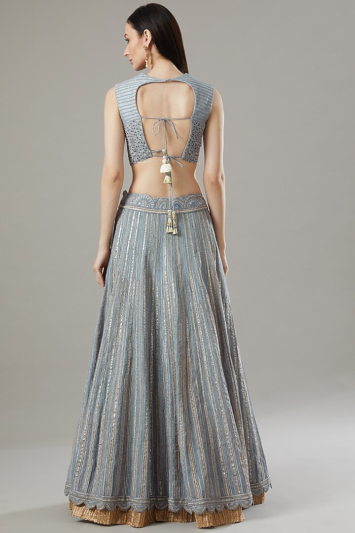 Dull Blue Organza & Raw Silk Bridal Lehenga Set by Yashodhara at Pernia's Pop Up Shop