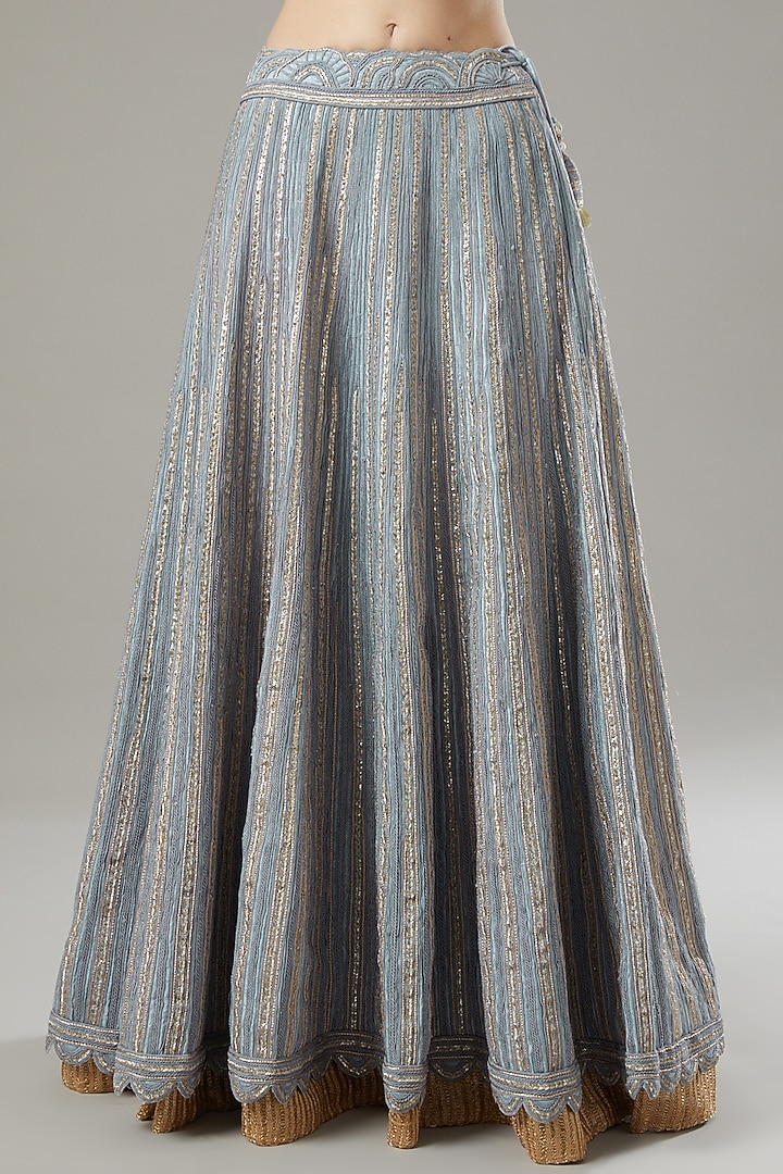Dull Blue Organza & Raw Silk Bridal Lehenga Set by Yashodhara at Pernia's Pop Up Shop