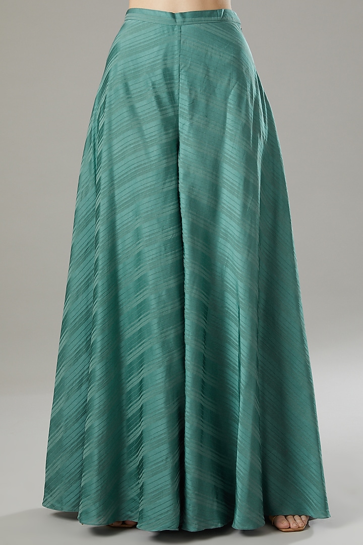Teal Green Satin Off-Shoulder Cape Set by Yashodhara at Pernia's Pop Up Shop