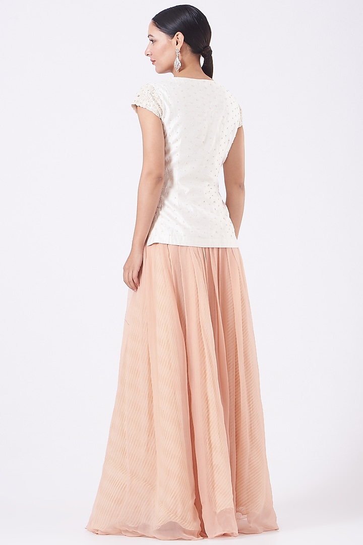 Peach Raw Silk & Chiffon Skirt Set by Yashodhara at Pernia's Pop Up Shop