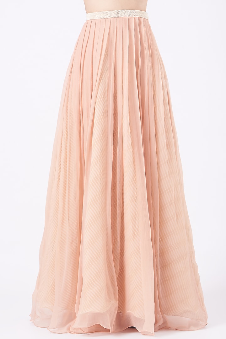Peach Raw Silk & Chiffon Skirt Set by Yashodhara at Pernia's Pop Up Shop