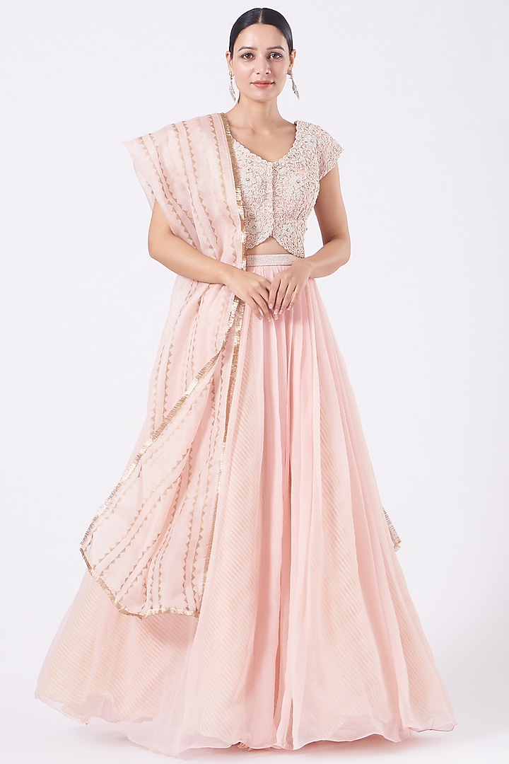 Blush Pink Organza Wedding Lehenga Set by Yashodhara at Pernia's Pop Up Shop