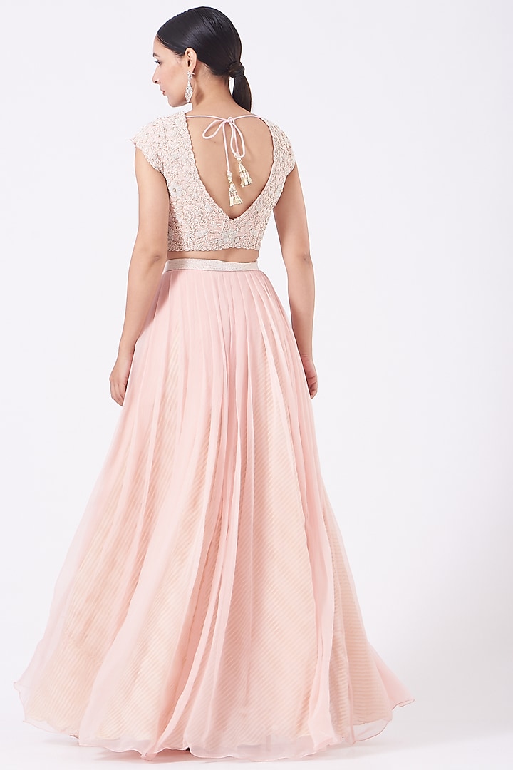 Blush Pink Organza Wedding Lehenga Set by Yashodhara at Pernia's Pop Up Shop