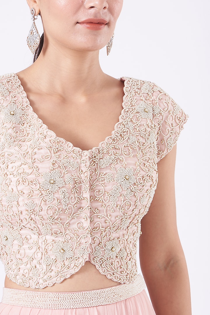Blush Pink Organza Wedding Lehenga Set by Yashodhara at Pernia's Pop Up Shop