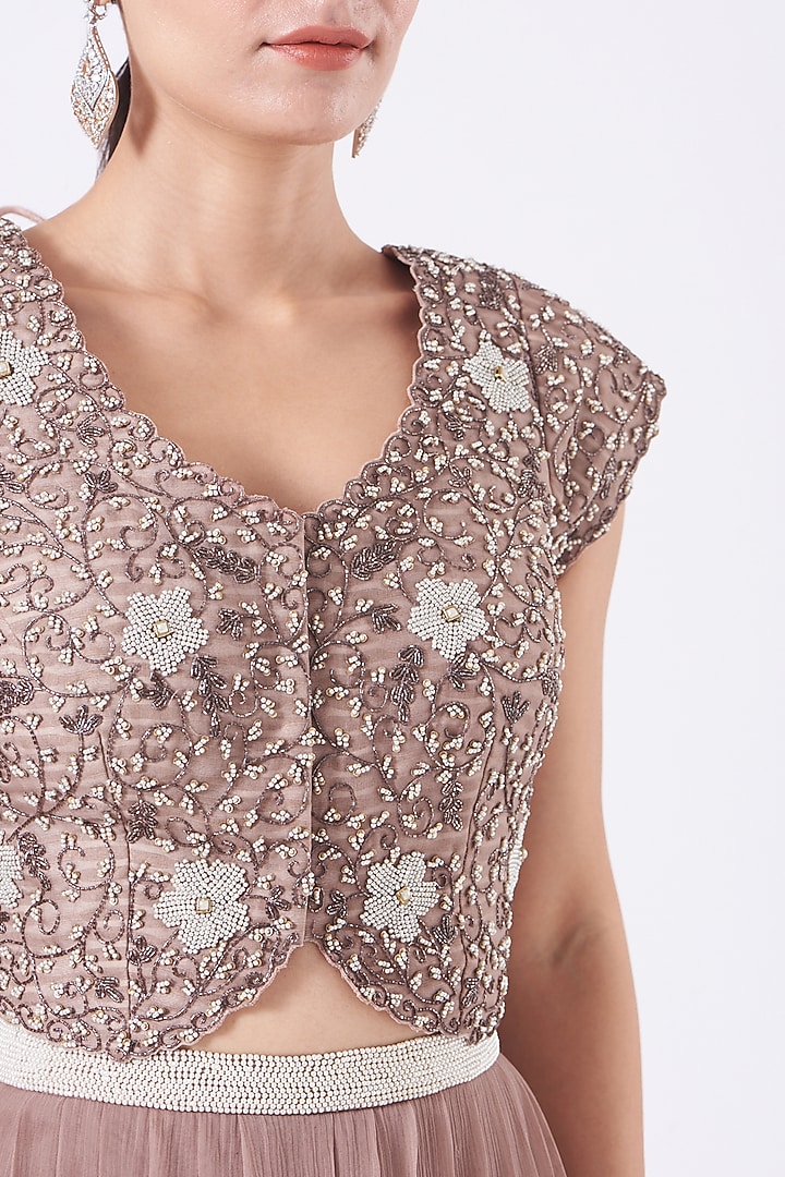 Brownish Pink Raw Silk Wedding Lehenga Set by Yashodhara at Pernia's Pop Up Shop