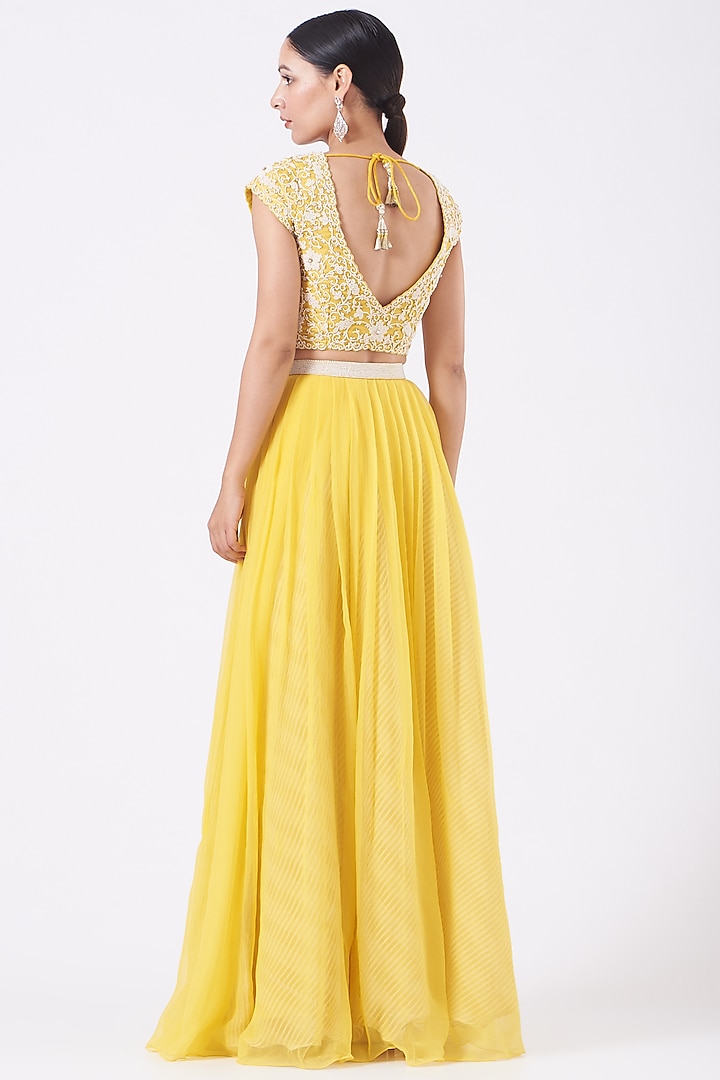 Bright Yellow Organza Wedding Lehenga Set by Yashodhara at Pernia's Pop Up Shop