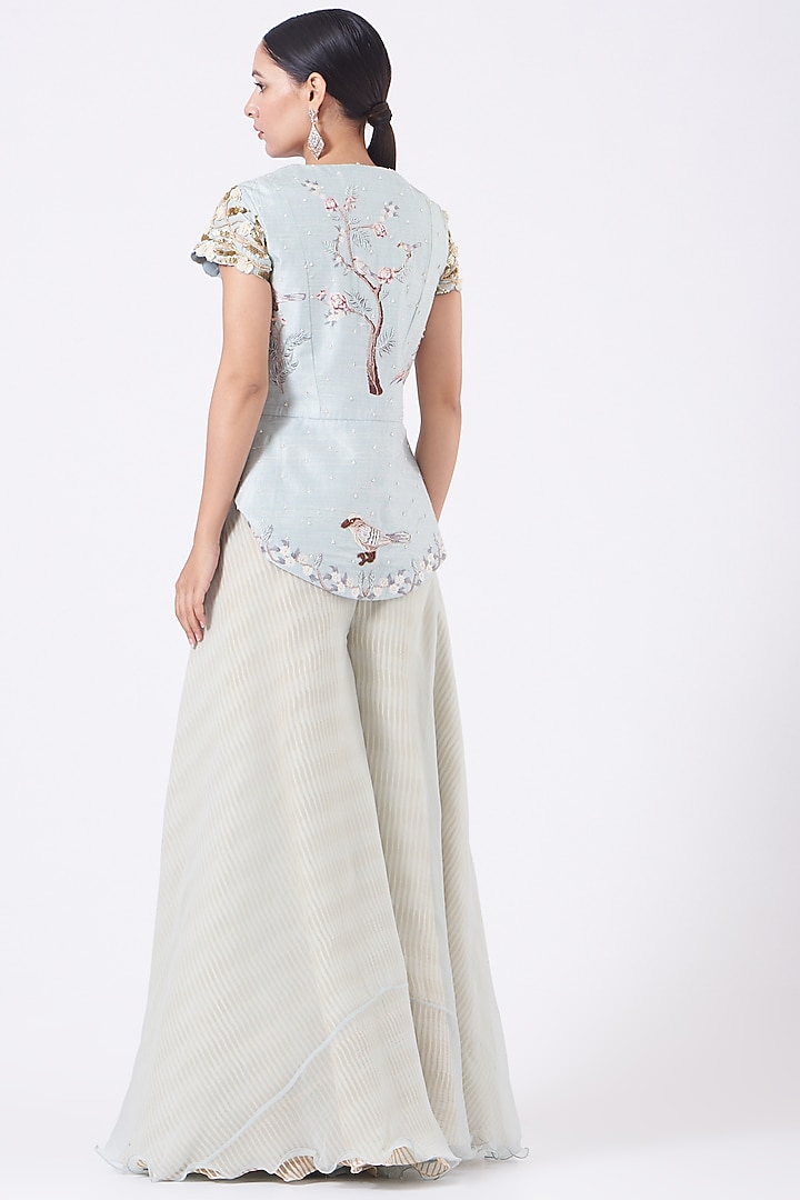 Grey Raw Silk Skirt Set by Yashodhara at Pernia's Pop Up Shop