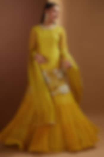 Yellow Raw Silk Sharara Set by Yashodhara