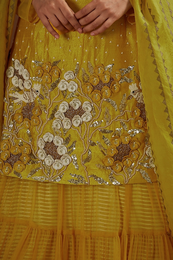 Yellow Raw Silk Wedding Sharara Set by Yashodhara at Pernia's Pop Up Shop