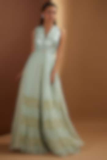 Aqua Organza Kurta Set by Yashodhara at Pernia's Pop Up Shop