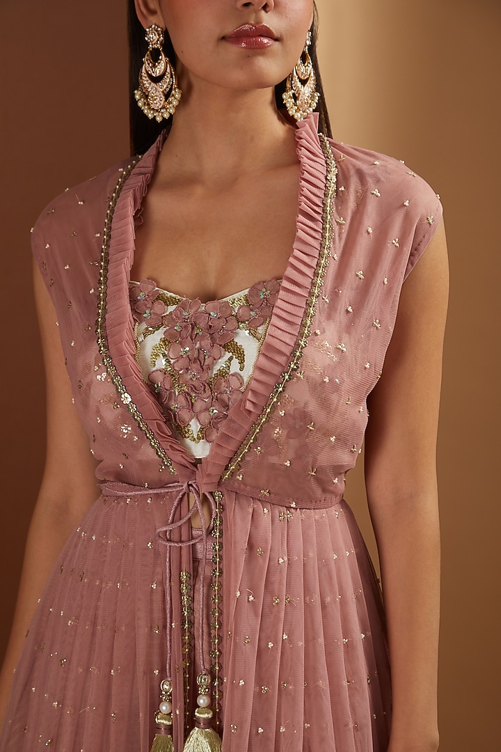 Antique Pink Raw Silk Jacket Set by Yashodhara at Pernia's Pop Up Shop