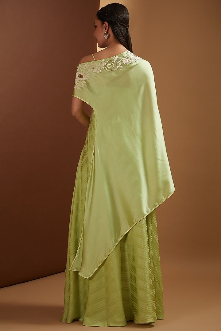 Jade Satin Off-Shoulder Cape Set by Yashodhara at Pernia's Pop Up Shop