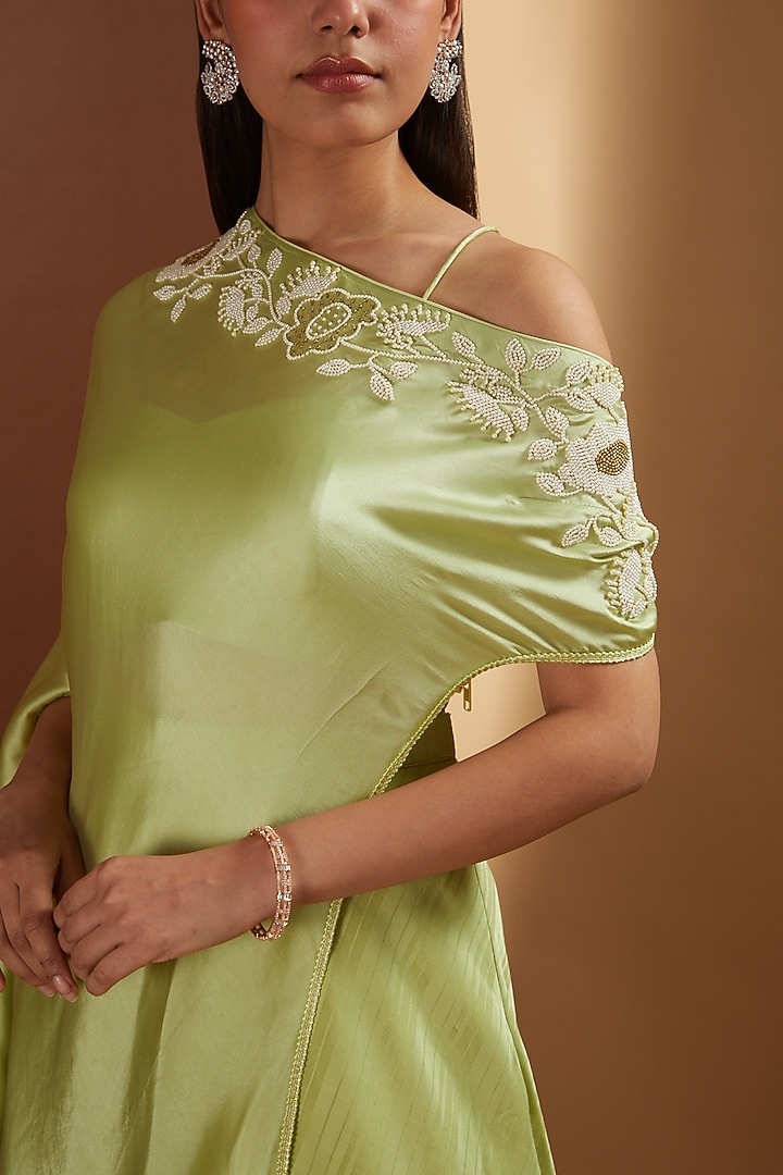 Jade Satin Off-Shoulder Cape Set by Yashodhara at Pernia's Pop Up Shop