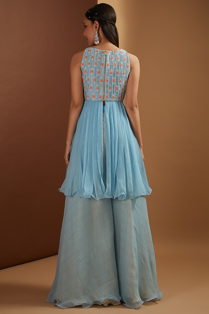 Light Blue Embroidered Kurta Set by Yashodhara at Pernia's Pop Up Shop
