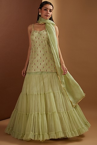 Jade Organza & Net Sharara Set by Yashodhara