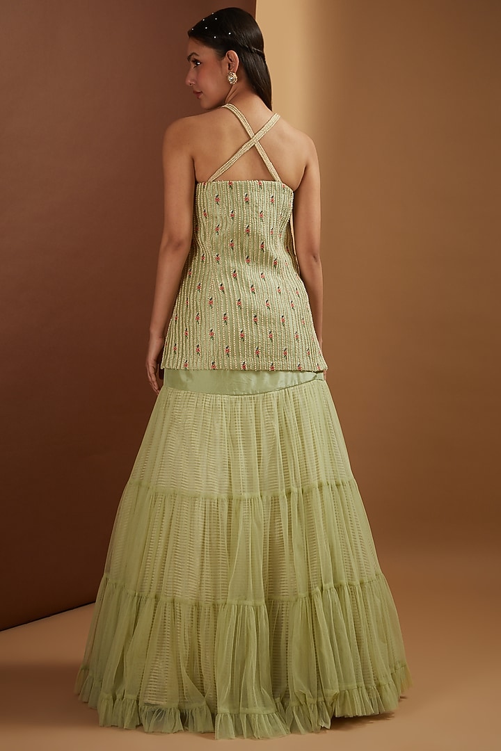 Jade Organza & Net Wedding Sharara Set by Yashodhara at Pernia's Pop Up Shop