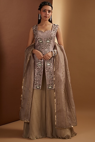 Gallnut Embroidered Jacket Set by Yashodhara
