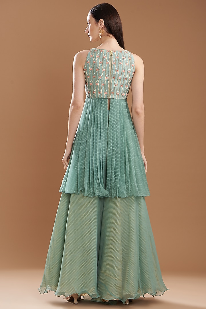 Eco Green Raw Silk Embroidered Kurta Set by Yashodhara at Pernia's Pop Up Shop
