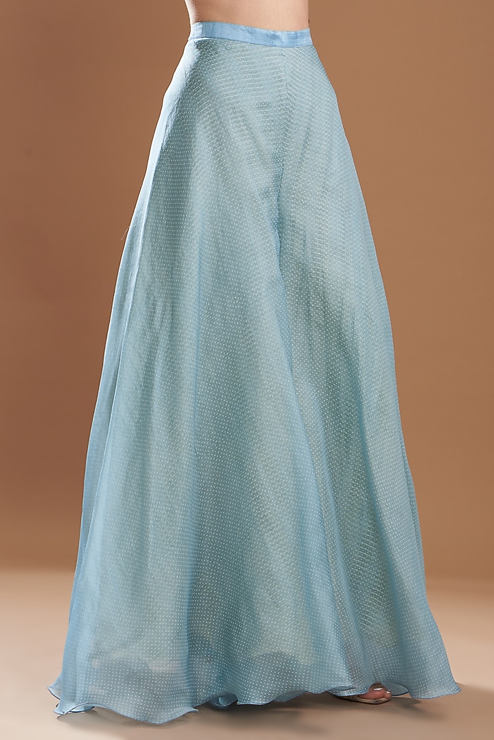 Blue Organza Block Printed Cocktail Dress by Yashodhara at Pernia's Pop Up Shop