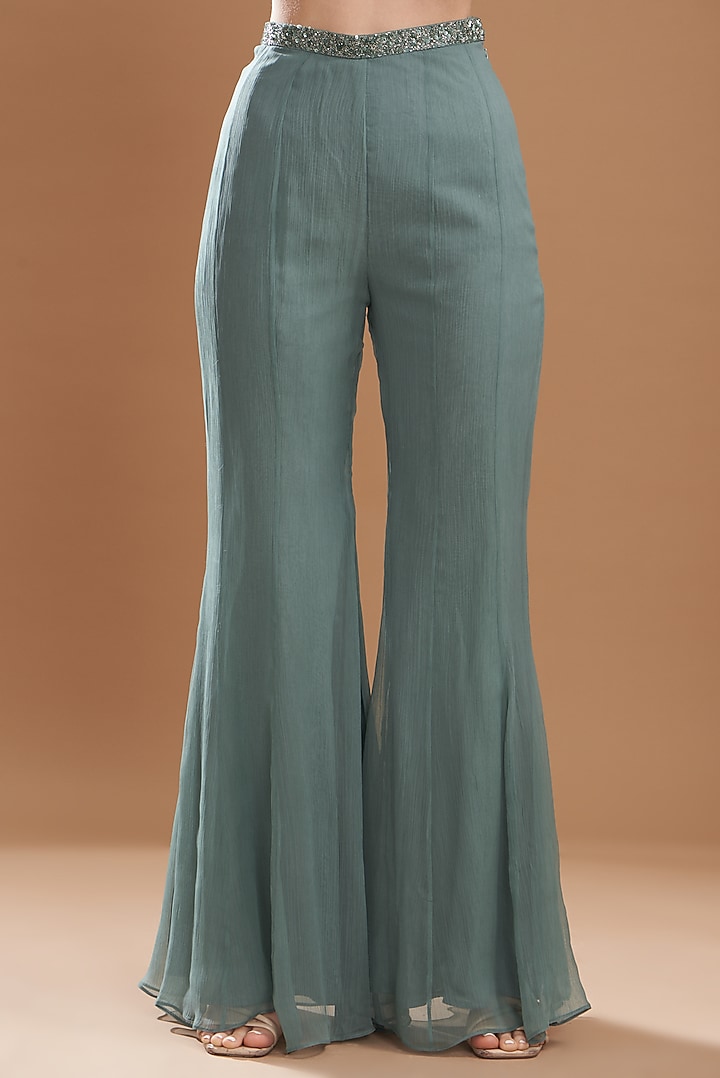 Teal Green Chiffon Jacket Set by Yashodhara at Pernia's Pop Up Shop