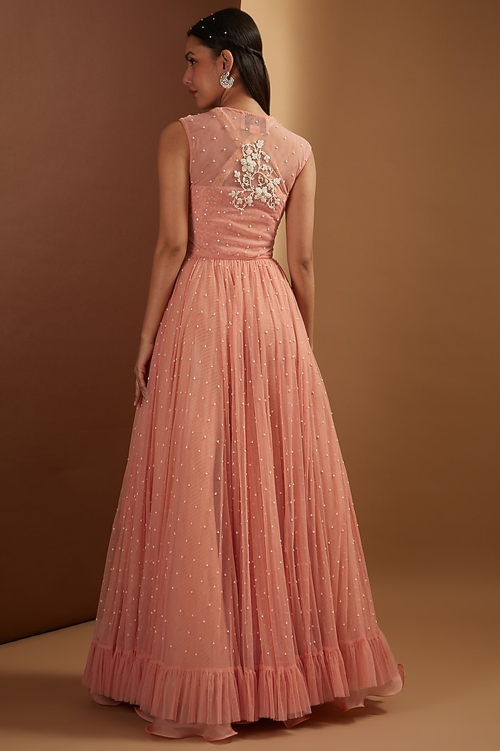 Brick Embroidered Angrakha Wedding Anarkali Set by Yashodhara at Pernia's Pop Up Shop