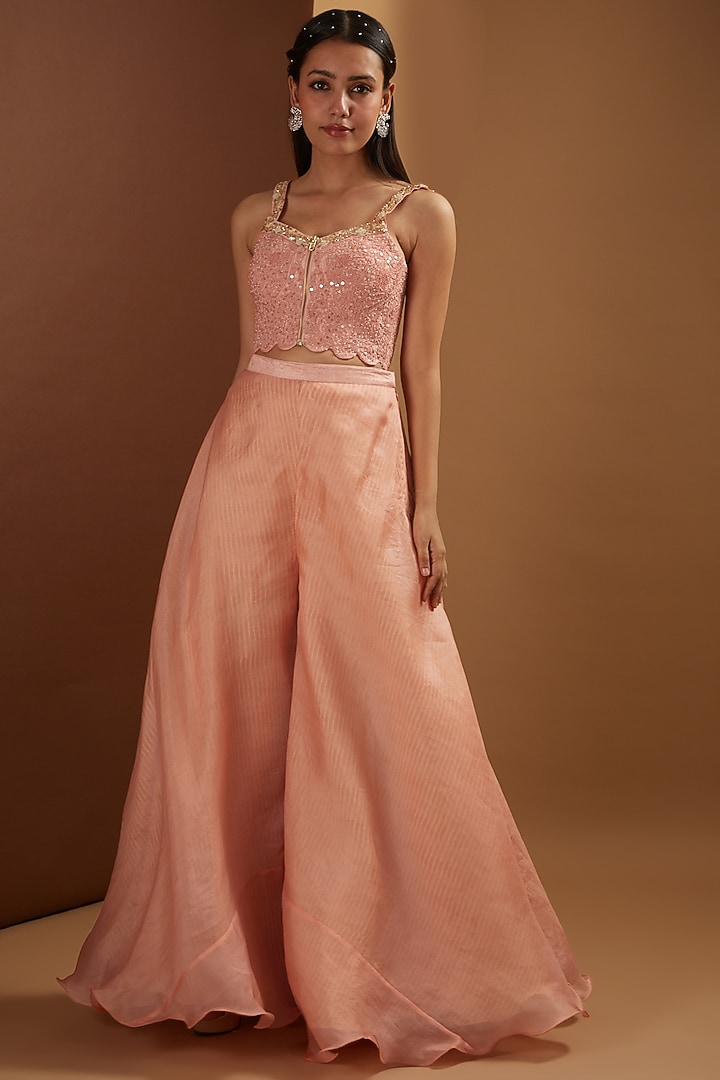 Brick Embroidered Angrakha Wedding Anarkali Set by Yashodhara at Pernia's Pop Up Shop