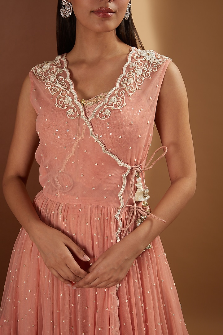 Brick Embroidered Angrakha Wedding Anarkali Set by Yashodhara at Pernia's Pop Up Shop