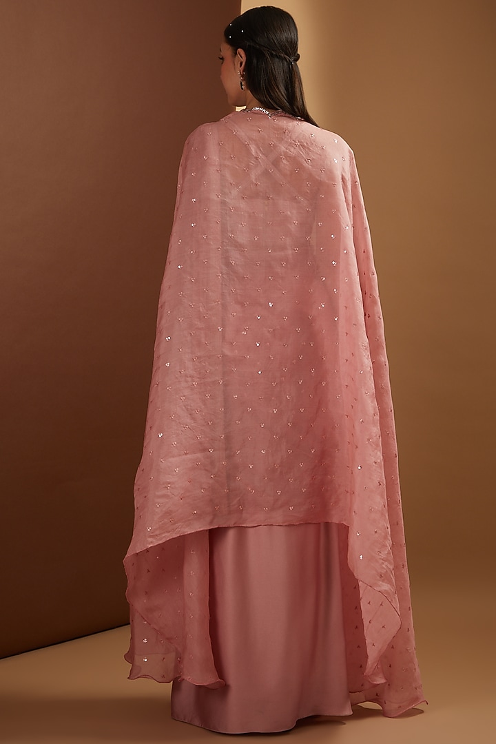 Antique Pink Organza Embroidered Cape Set by Yashodhara at Pernia's Pop Up Shop