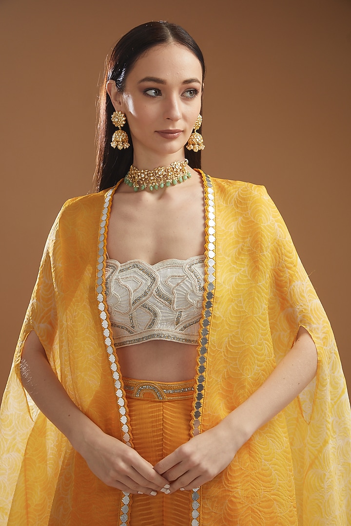 Yellow Organza Cape Set by Yashodhara at Pernia's Pop Up Shop