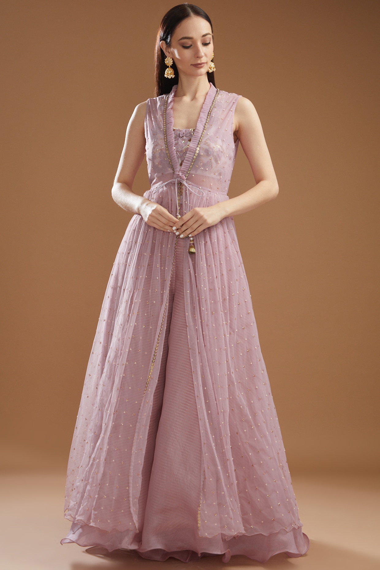 floor length hot pink chiffon coat