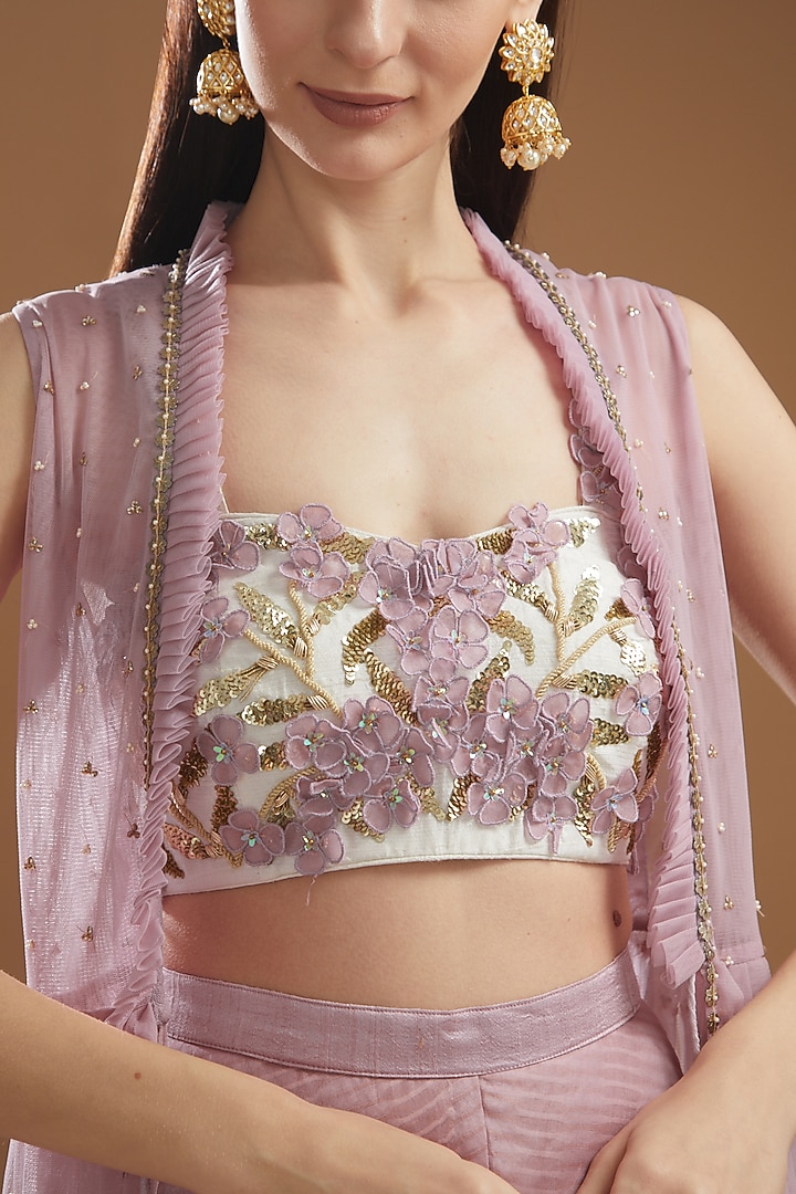 Antique Pink Chiffon Jacket Set by Yashodhara at Pernia's Pop Up Shop