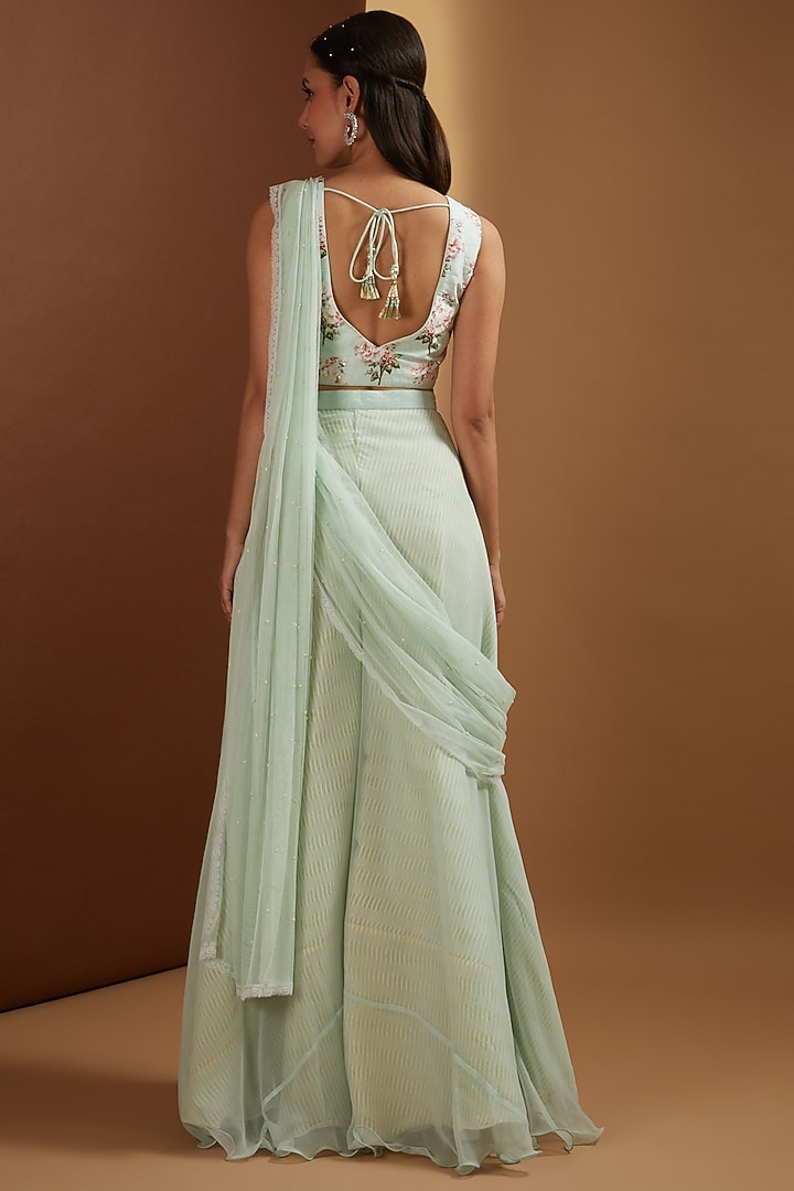 Aqua Chiffon Palazzo Pants Set by Yashodhara at Pernia's Pop Up Shop