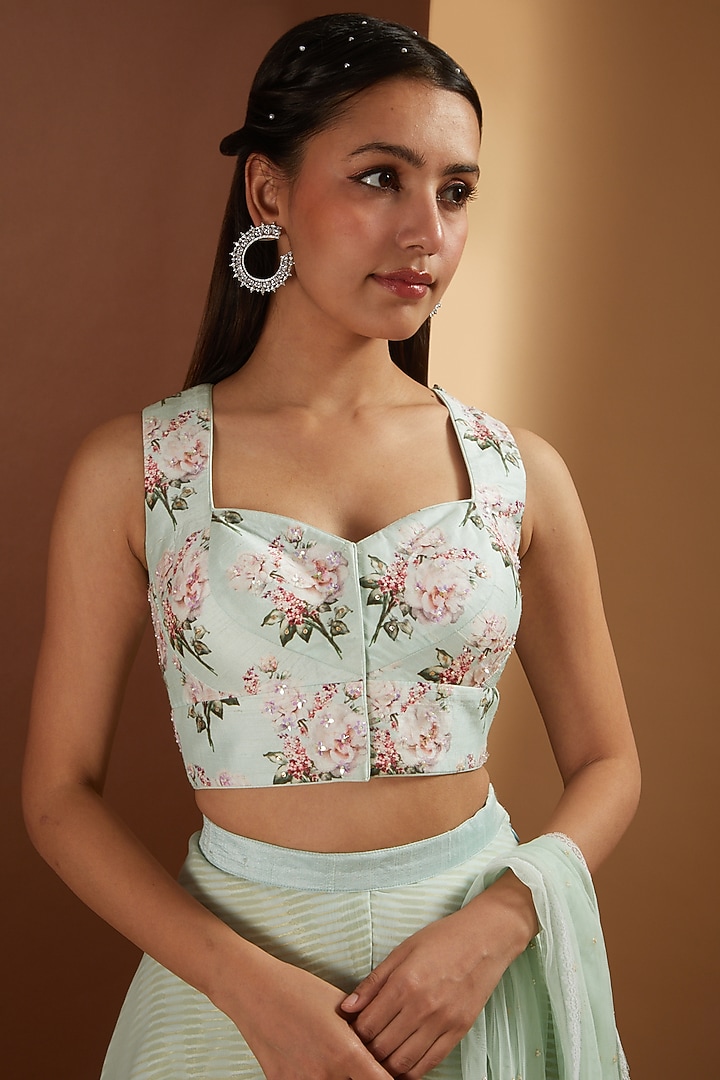 Aqua Chiffon Palazzo Pants Set by Yashodhara at Pernia's Pop Up Shop
