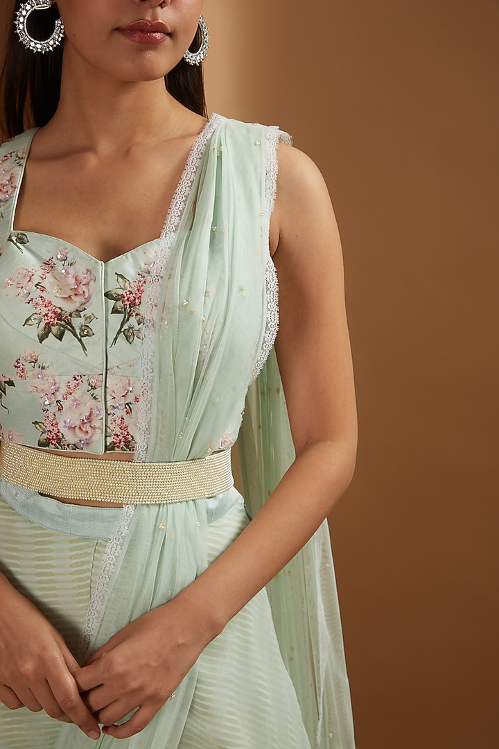Aqua Chiffon Palazzo Pants Set by Yashodhara at Pernia's Pop Up Shop