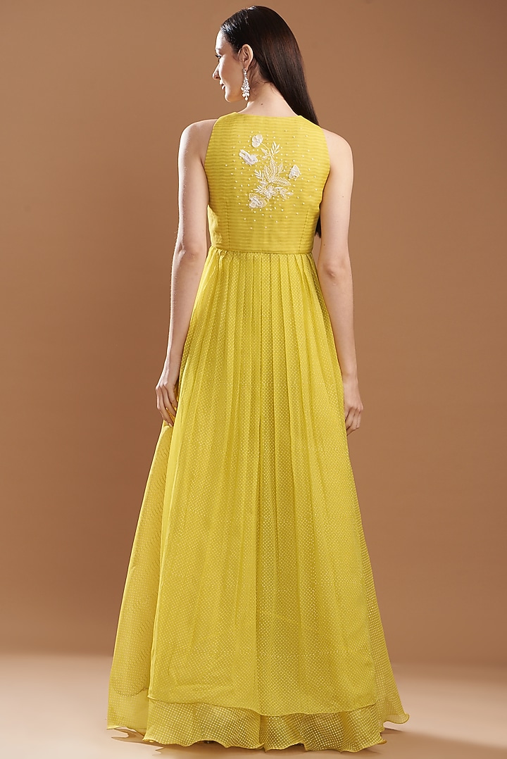 Yellow Organza Block Printed Cocktail Dress by Yashodhara at Pernia's Pop Up Shop