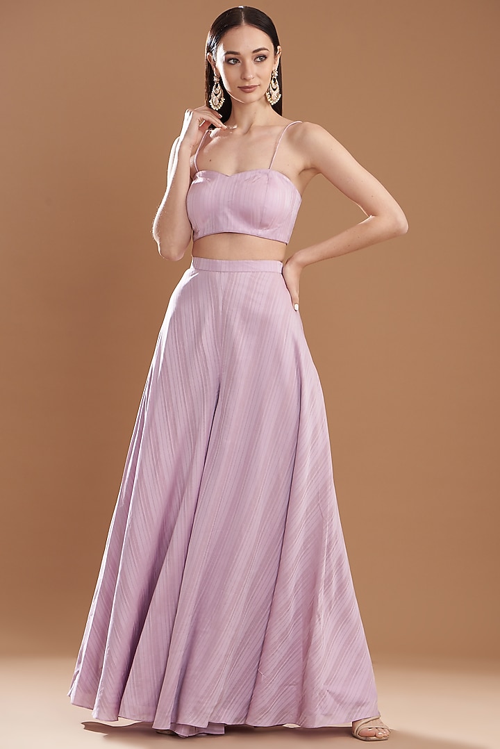 Lilac Silk Satin Embroidered Off-Shoulder Cape Set by Yashodhara at Pernia's Pop Up Shop