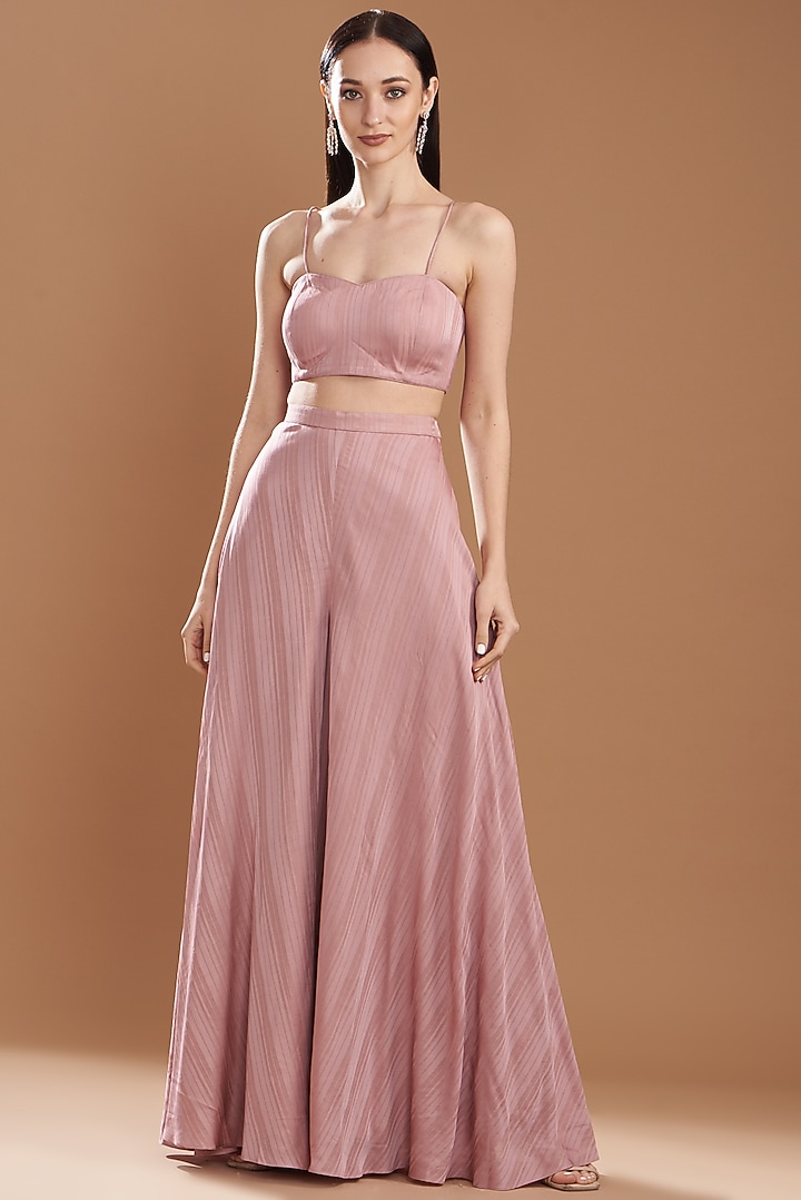 Antique Pink Silk Satin Embroidered Off-Shoulder Cape Set by Yashodhara at Pernia's Pop Up Shop